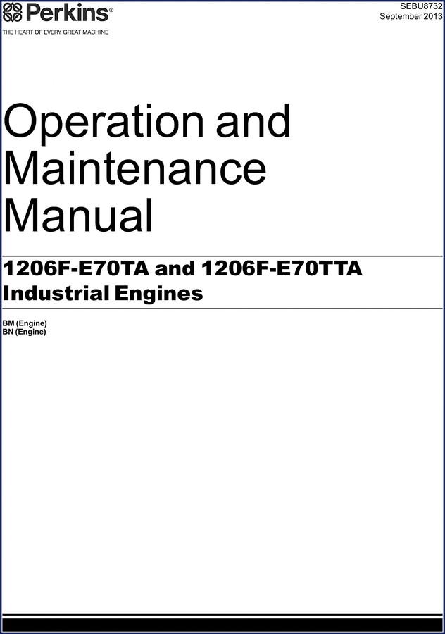 Perkins 1206F-E70TA 2013 Operators Manual cover showing engine and model designation