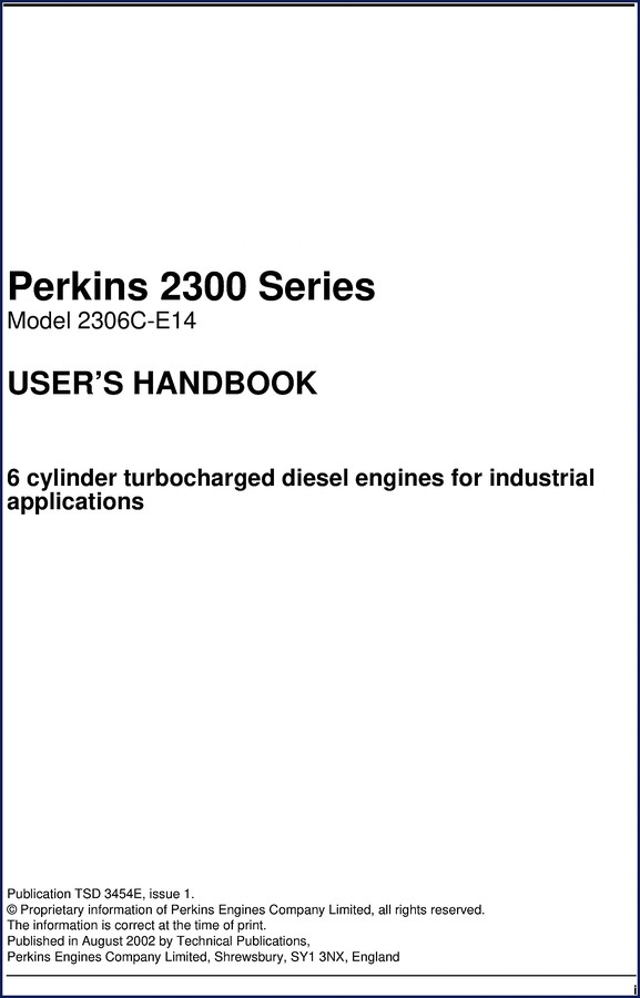 Perkins 2300 Series 2306C-E14 2002 User Manual cover page OEM factory documentation