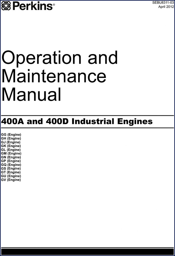 Perkins 400A 400D 2012 Operators Manual cover - factory OEM document 98 pages