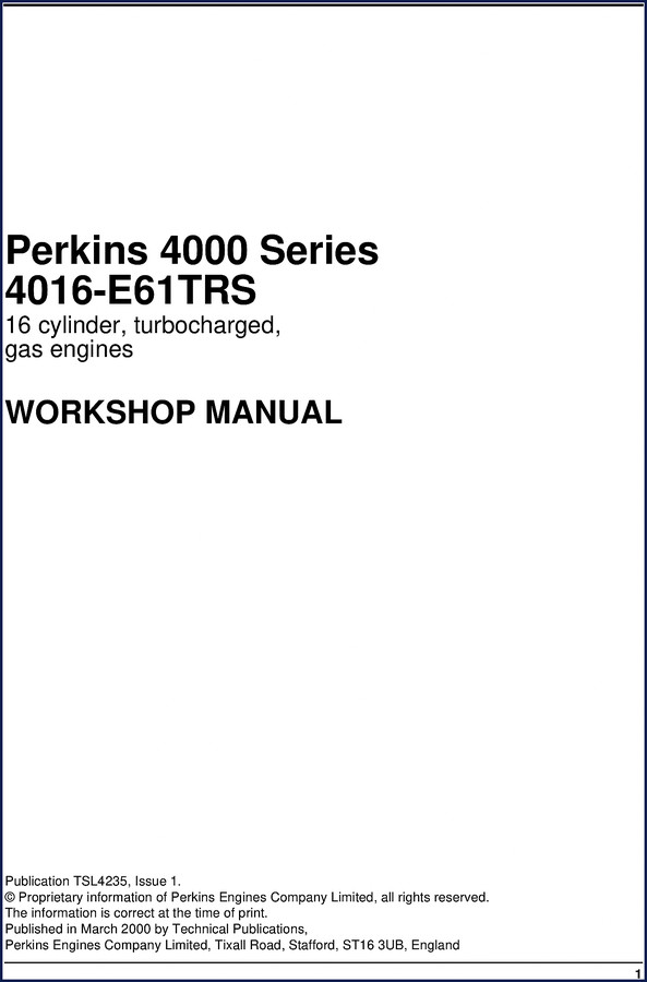 Perkins 4016-E61TRS Workshop Manual cover 2000 116 pages