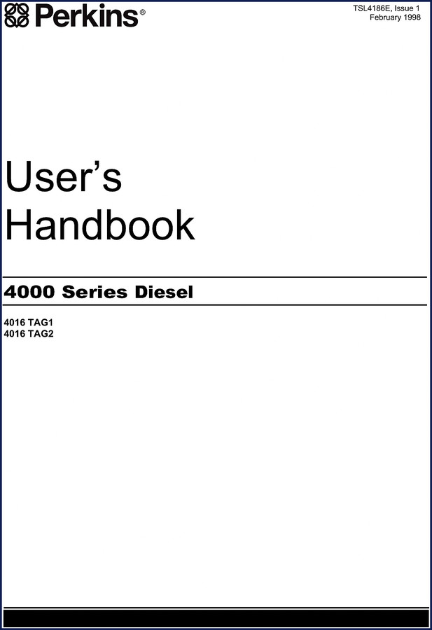 Perkins 4016 TAG1 TAG2 1998 User Manual cover showing engine diagram and model numbers