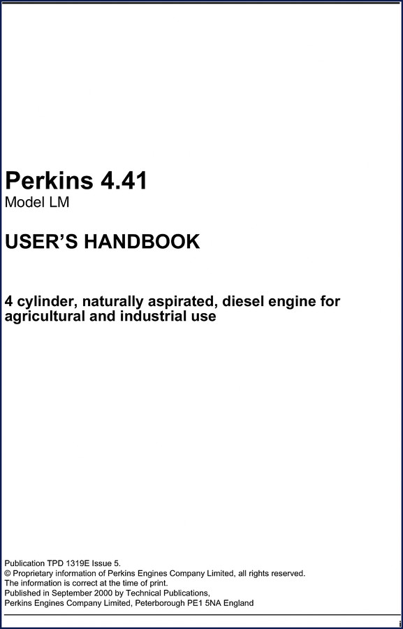 Perkins 4.41 1997 Workshop Manual cover – OEM factory manual for Model LM diesel engine