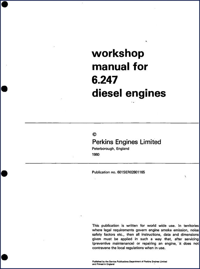 Perkins 6.247 1980 Workshop Manual cover - OEM factory service manual for diesel engine