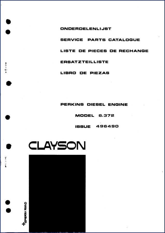 Perkins 6.372 Parts Catalog cover – 54-page OEM factory parts catalogue from Clayson