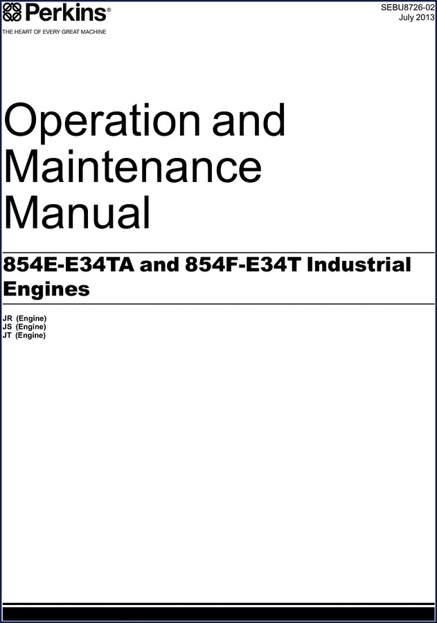 Perkins 854E-E34TA 2013 operators manual cover showing industrial engine