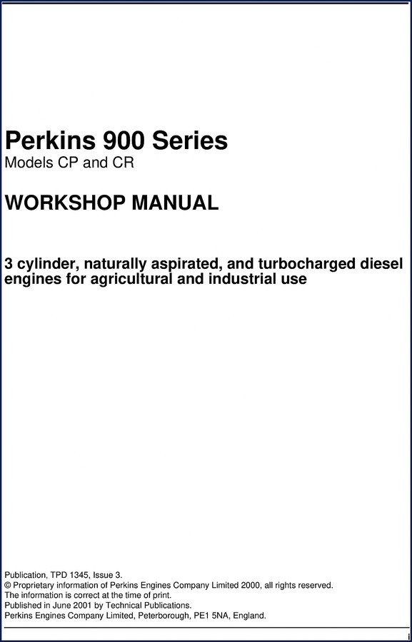 Perkins CP CR 2001 Workshop Manual - 240 pages OEM factory service manual cover