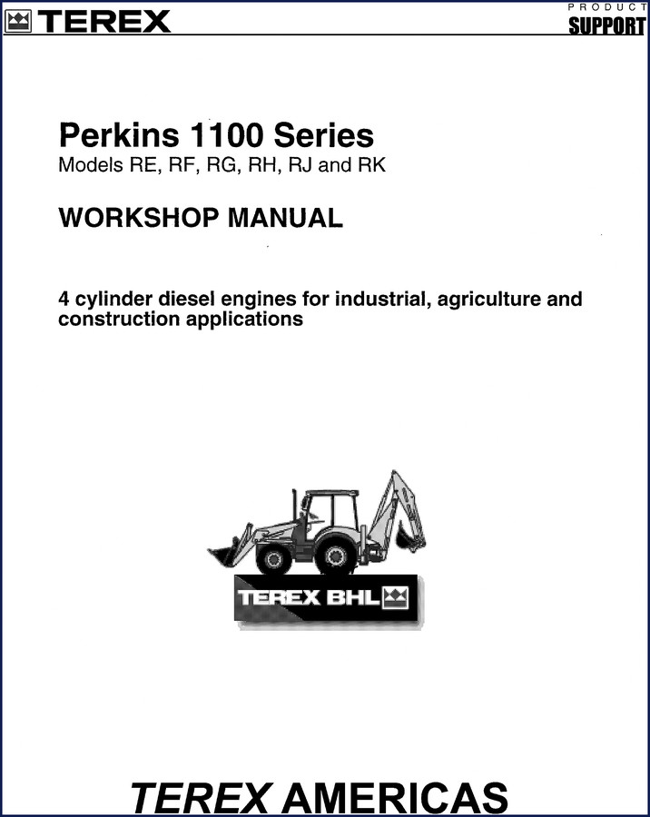 Perkins RE RF RG RH RJ Workshop Manual cover showing 1100 Series diesel engine