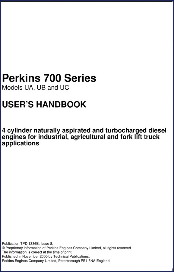 Perkins UA, UB, UC 2002 Workshop Manual cover with engine diagrams