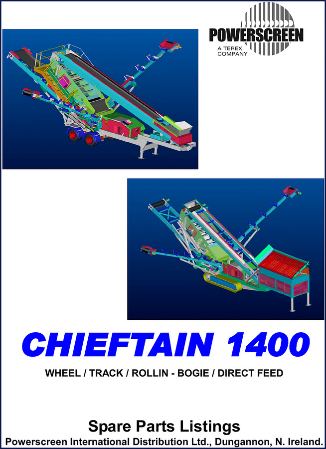 Powerscreen Chieftain 1400 parts catalog cover showing factory document layout