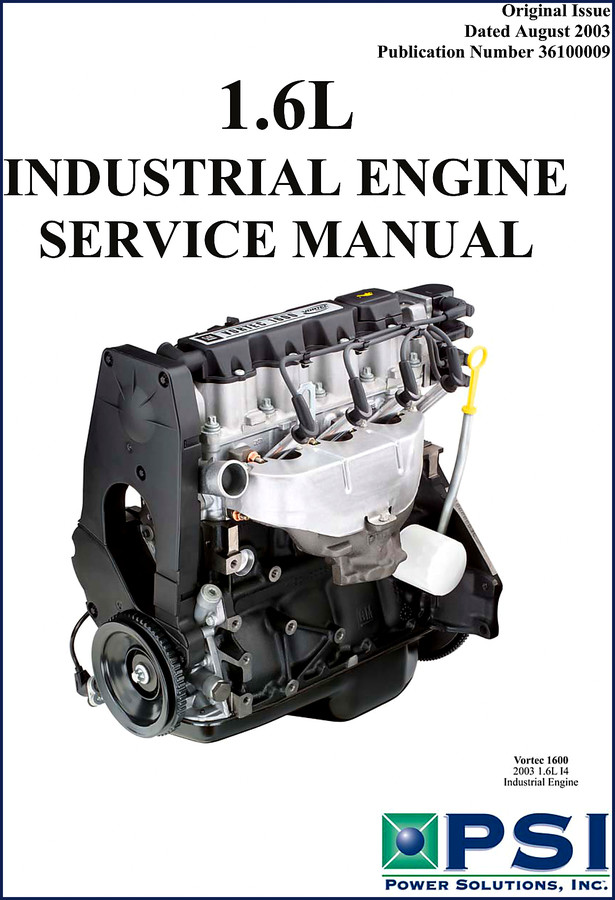 Palfinger Epsilon Vortec 1600 2003 Service Manual cover showing PSI Vortec 1600 industrial engine service manual