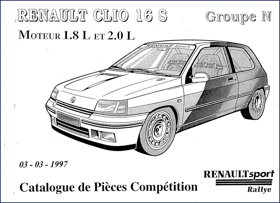1997 Renault Clio 16S Group N Competition Parts Catalog – official factory document cover