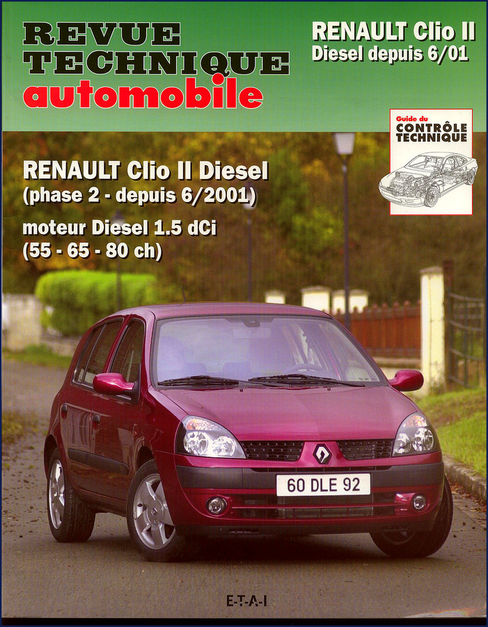 Renault Clio II Diesel 2003 Technical Manual cover showing Revue Technique Automobile ETAI branding