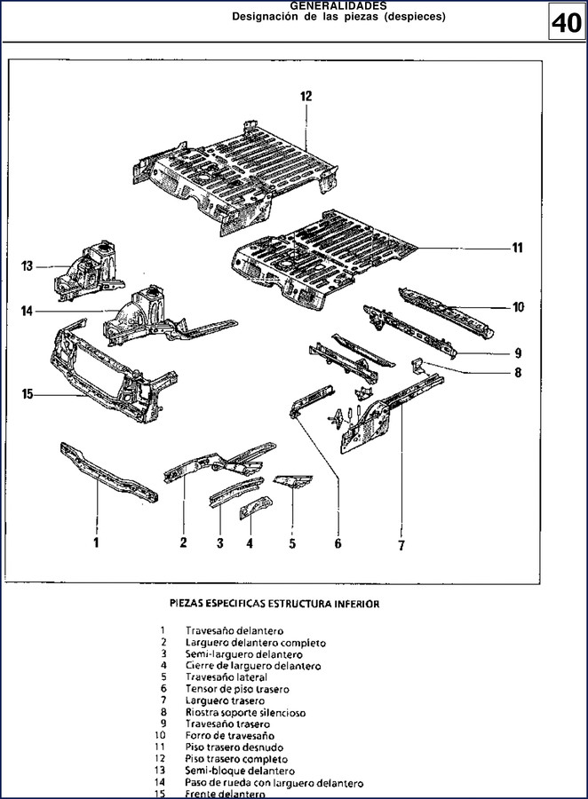 Renault Trucks F40 Parts Catalog cover page showing exploded view of front structure