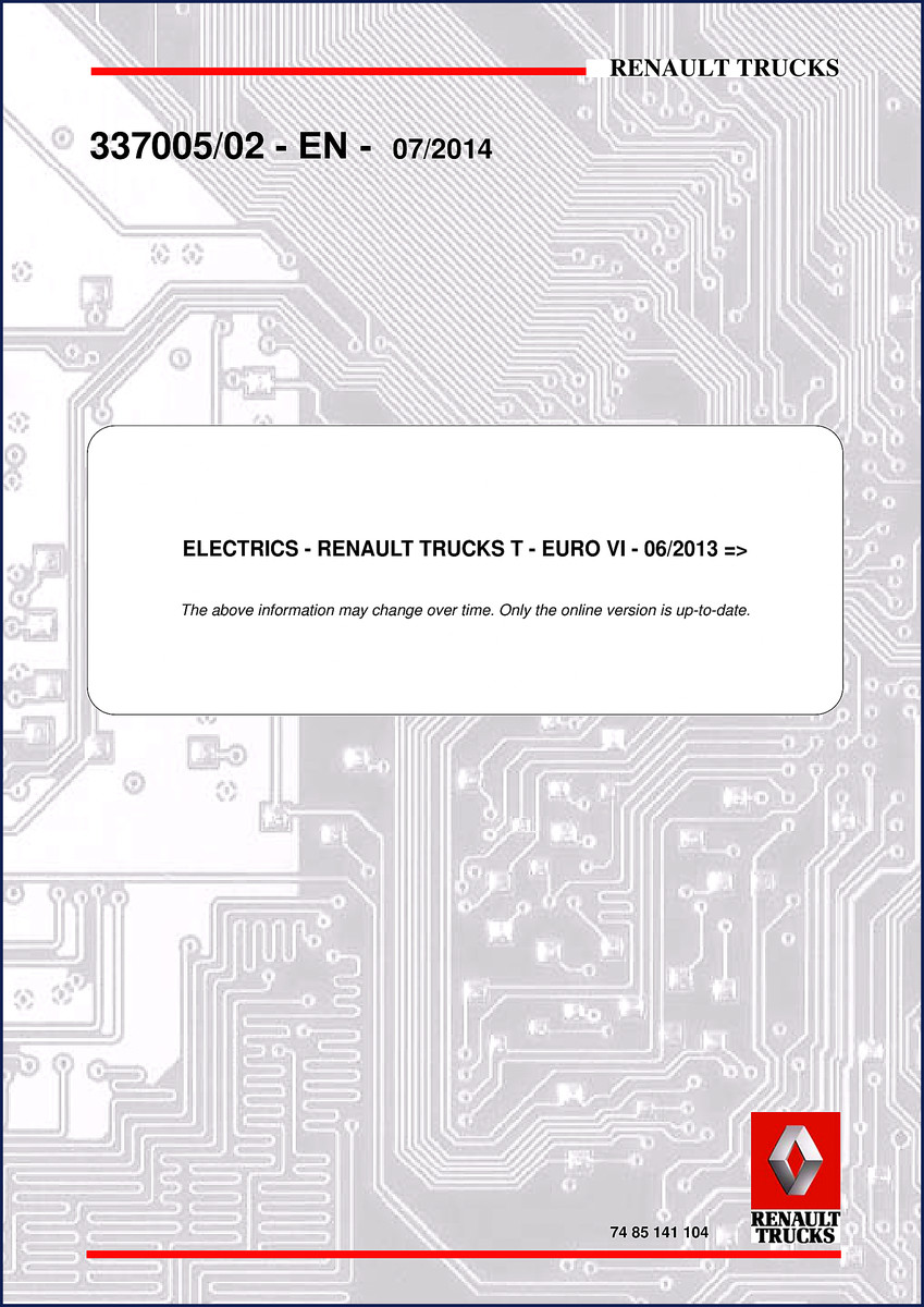 Renault Trucks T 2014 Electrical Schematic manual cover showing wiring diagrams and OEM branding