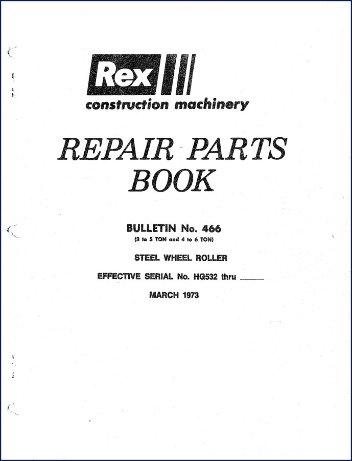 1973 Terexlift 3 to 5 Ton - 4 to 6 Ton Steel Wheel Roller Parts Catalog cover