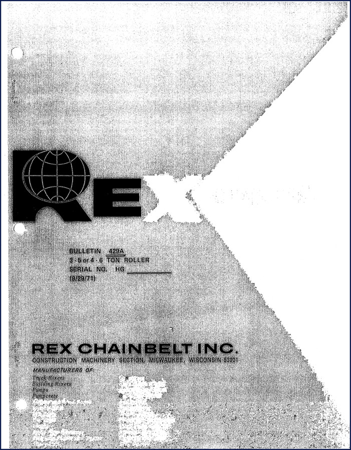 Rex Chainbelt Rexrol 3-5 Ton Parts Catalog Manual cover
