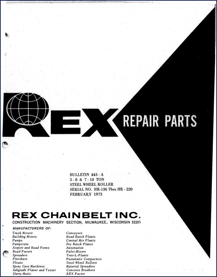 Terexlift REXROL 5-8 Ton and 7-10 Ton 1973 Parts Catalog cover page