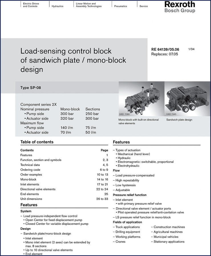 Mannesmann Rexroth SP-08 Technical Manual cover page - 36 page OEM factory manual