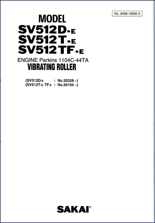 Sakai SV512D-E SV512T-E SV512TF-E OEM parts catalog cover showing vibrating roller