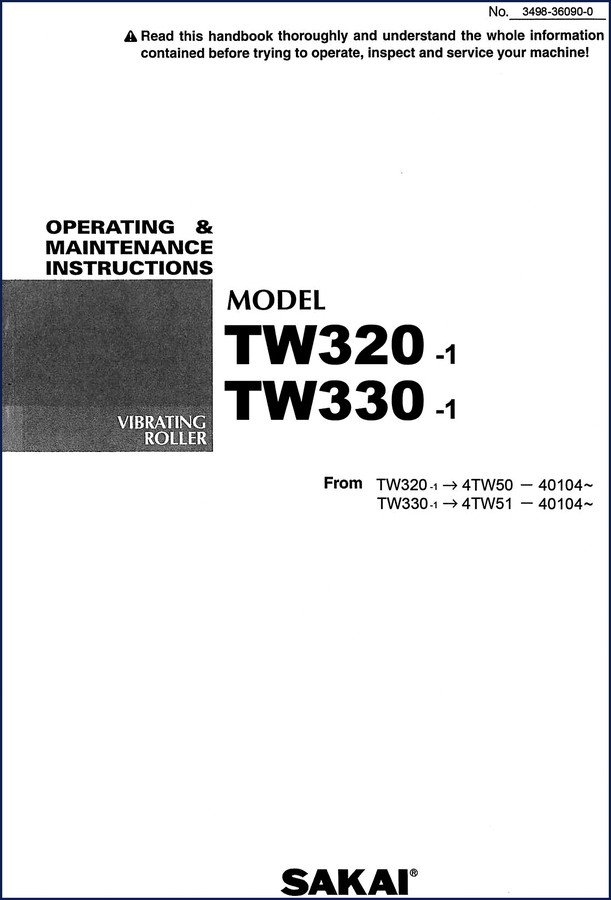 Sakai TW320-1 and TW330-1 Vibrating Roller Operators Manual front cover