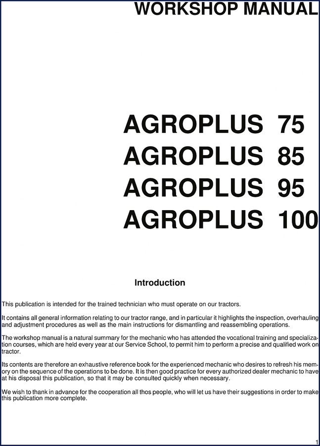 SAME Deutz-fahr AGROPLUS 100 Workshop Manual cover page