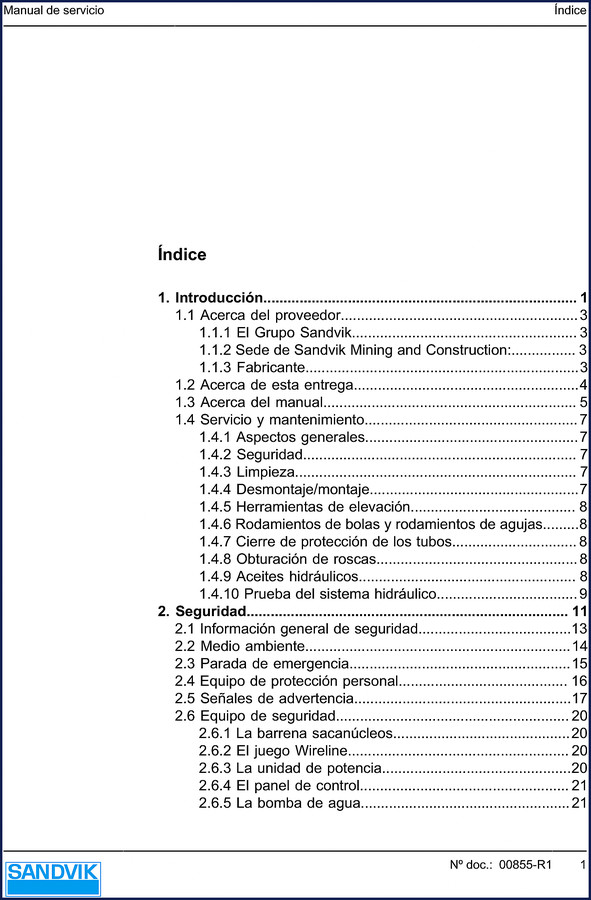 Sandvik 00855-R1 service manual cover - 344 pages OEM factory repair manual for heavy drilling equipment