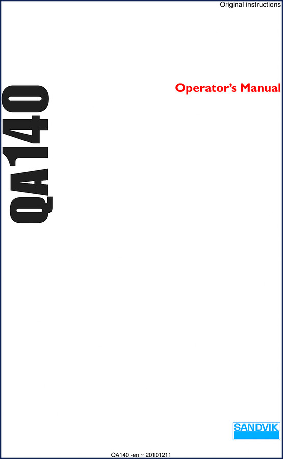 Sandvik QA140 2010 Operators Manual cover - factory OEM manual for QA140 screener