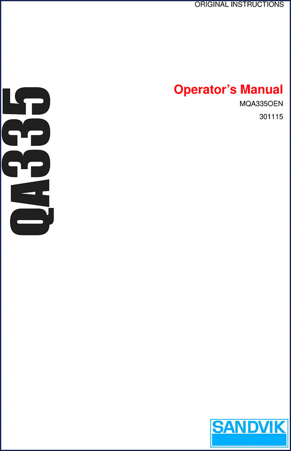 Sandvik QA335 2015 Operators Manual cover showing factory document