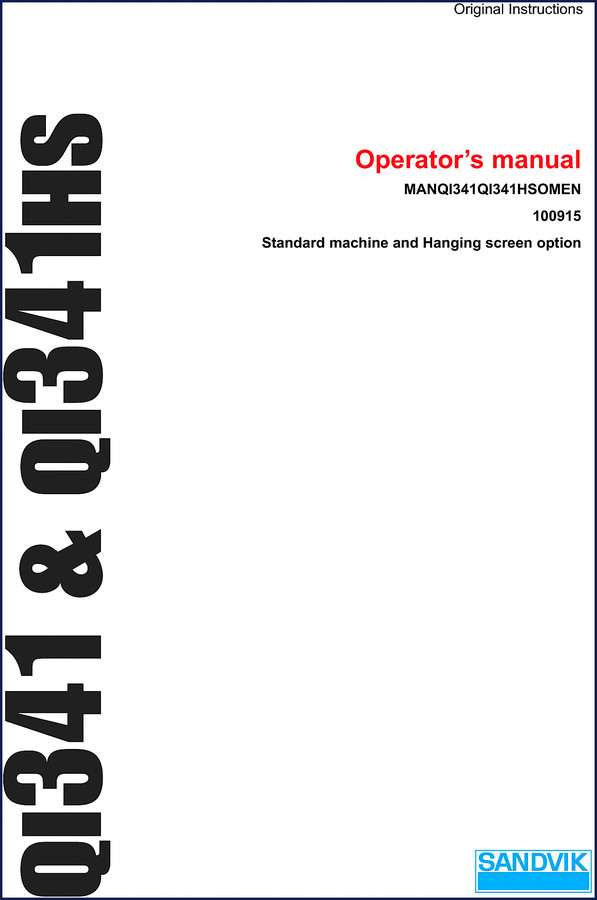 Sandvik QI341 and QI341HS Operators Manual cover page