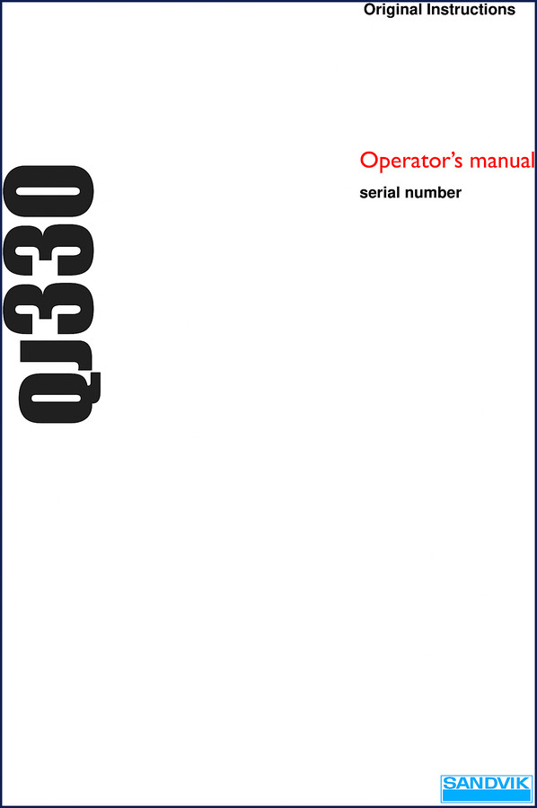 Sandvik QJ330 Operators Manual cover – factory OEM 180-page document for crusher operation and safety