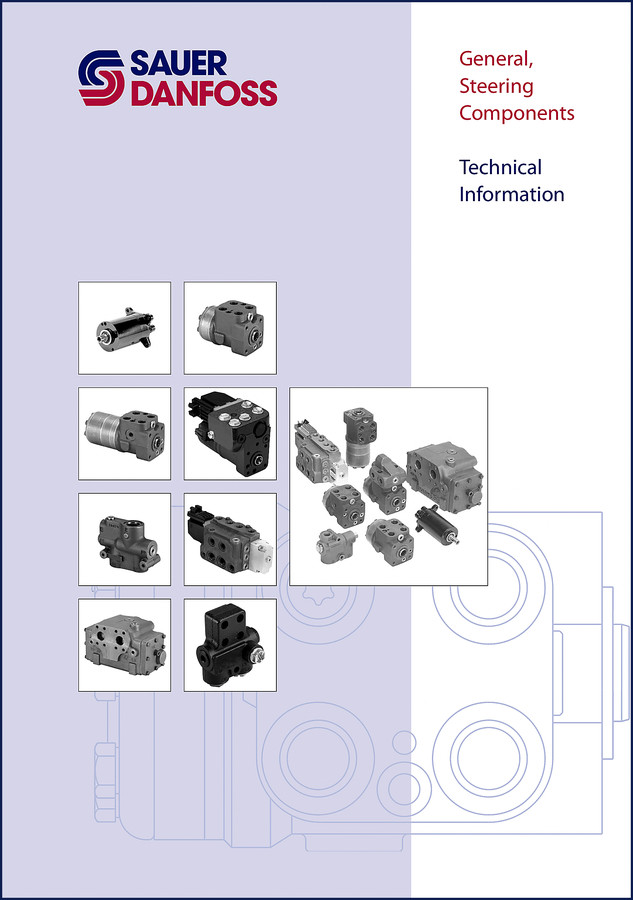 Sauer Danfoss F300 2012 Technical Manual cover showing steering components and model numbers F300 616, F300 618, etc.