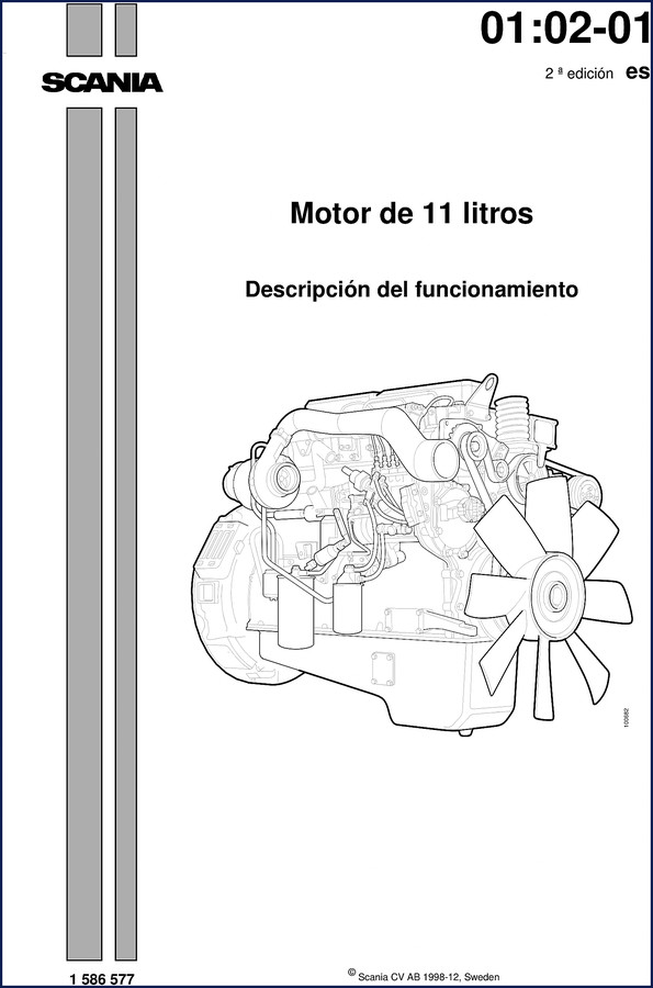 Scania 11 litros 1998 Technical Manual cover showing engine cutaway diagram