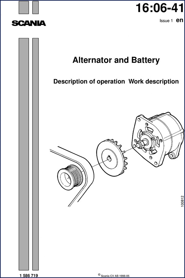 Scania 16:06-41 1996 Technical Manual cover – alternator and battery factory documentation