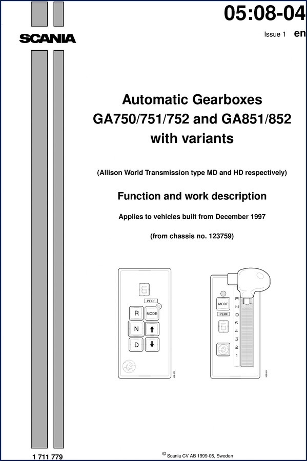 Scania GA750 GA751 GA752 GA851 GA852 1999 Service Manual Cover