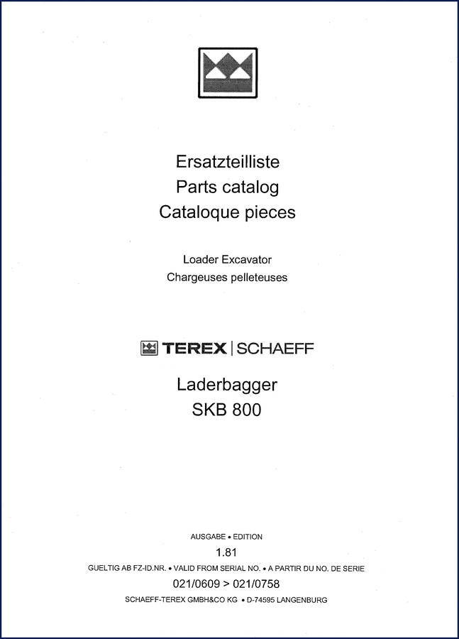 Schaeff SKB 800 loader excavator parts catalog cover 1981 edition
