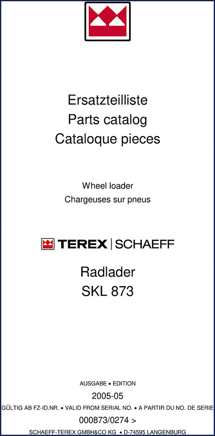 Schaeff SKL 873 2003 Parts Catalog factory OEM cover page