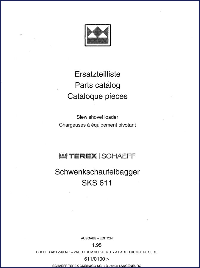 Schaeff SKS 611 1995 Parts Catalog cover – OEM factory manual for slew shovel loader