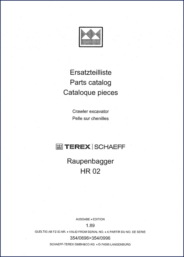 Schaeff-terex HR 02 1989 Parts Catalog factory OEM parts breakdown showing exploded views of upper carriage and hydraulics