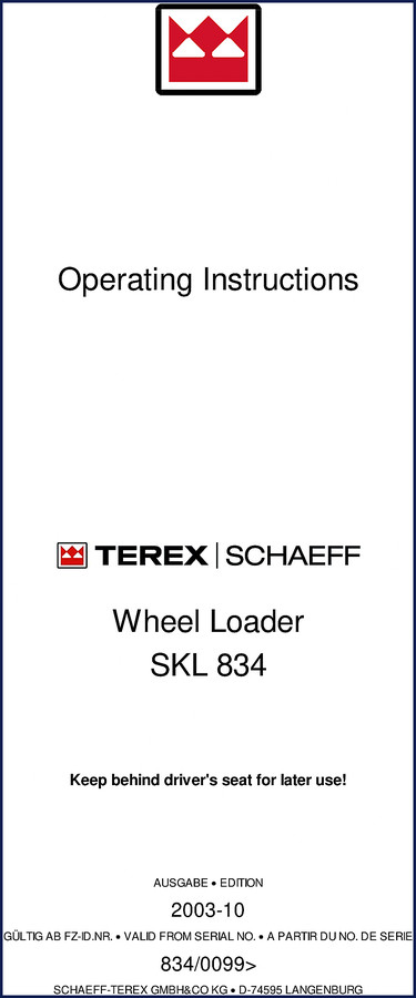 Schaeff Terex SKL 834 user manual cover - 122 pages OEM factory service and user guide