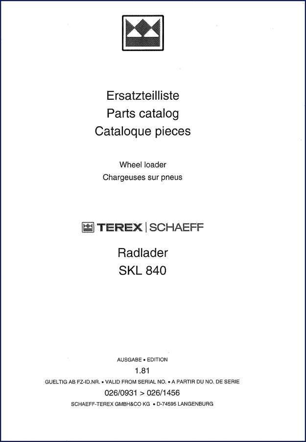 Schaeff-terex SKL 840 1981 Parts Catalog cover and exploded view diagram