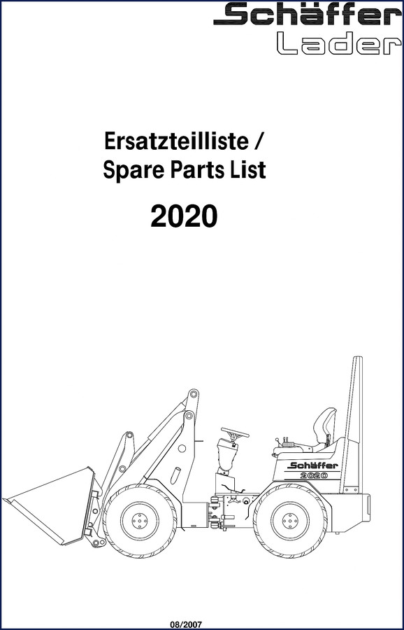 Schäffer 2020 Parts Catalog cover page showing factory spare parts list from 2020