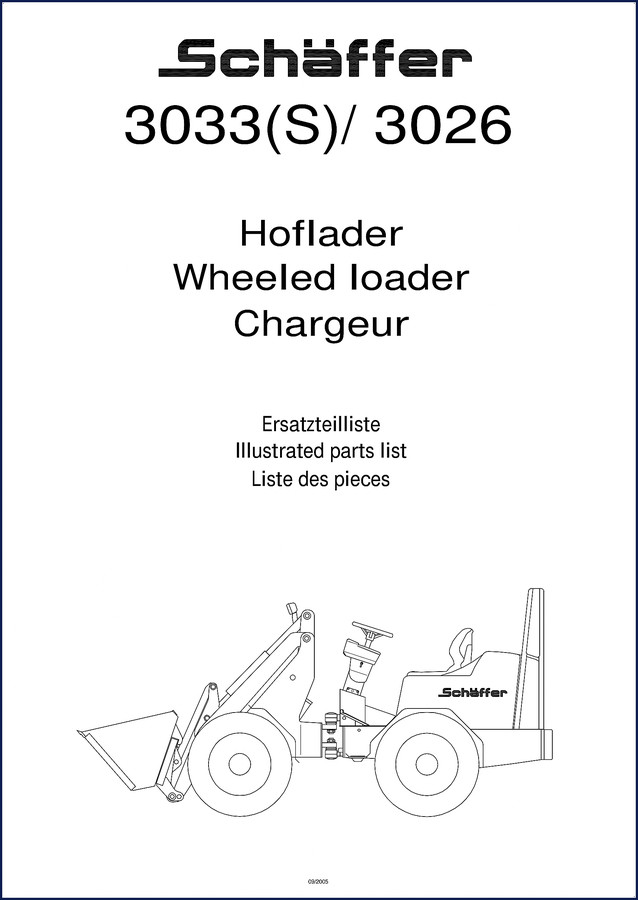 Schäffer 3033(S) wheel loader parts catalog cover – 2005 OEM factory document