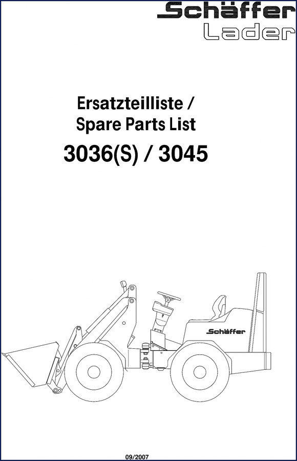 Schäffer 3036 2007 Parts Catalog cover showing loader and spare parts list document