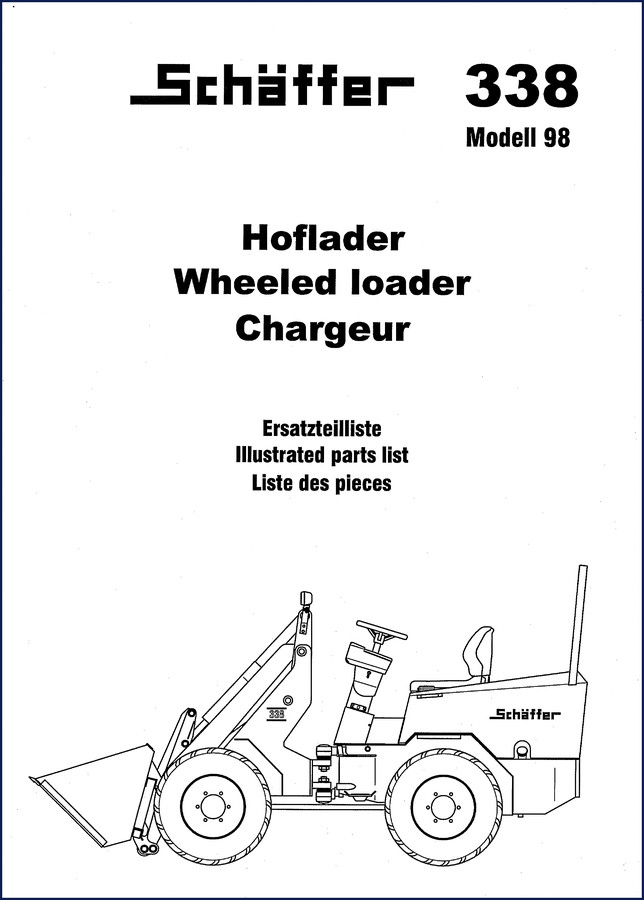 Schäffer 338 1998 Parts Catalog cover page - wheeled loader illustrated parts list