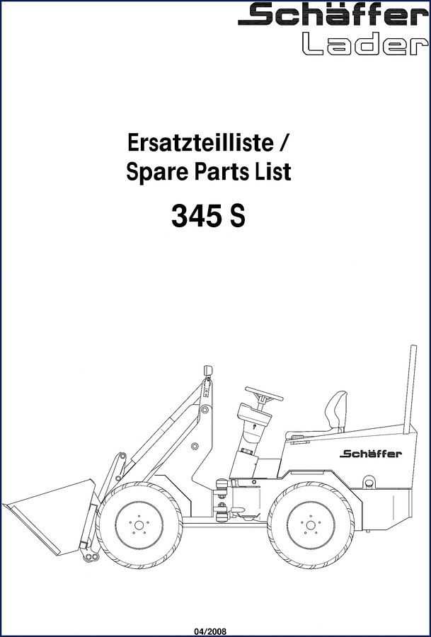 Schäffer 345 S 2008 Parts Catalog cover page showing loader model and document title
