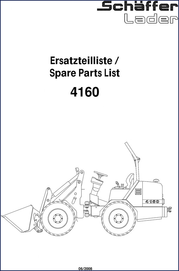 Schäffer 4160 2008 Parts Catalog cover - OEM factory spare parts list for wheel loader