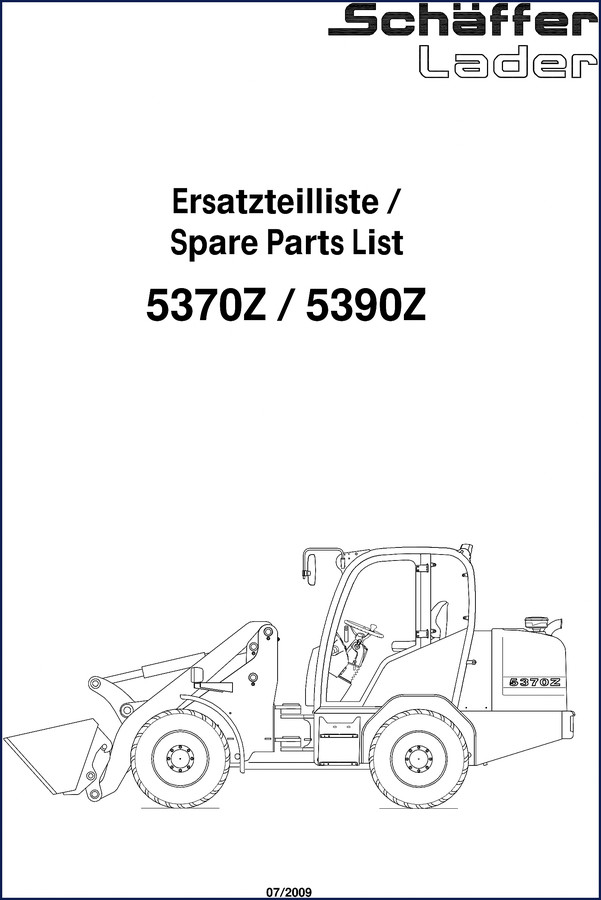 Schäffer 5370Z 5390Z 2009 OEM Parts Catalog cover - factory spare parts list