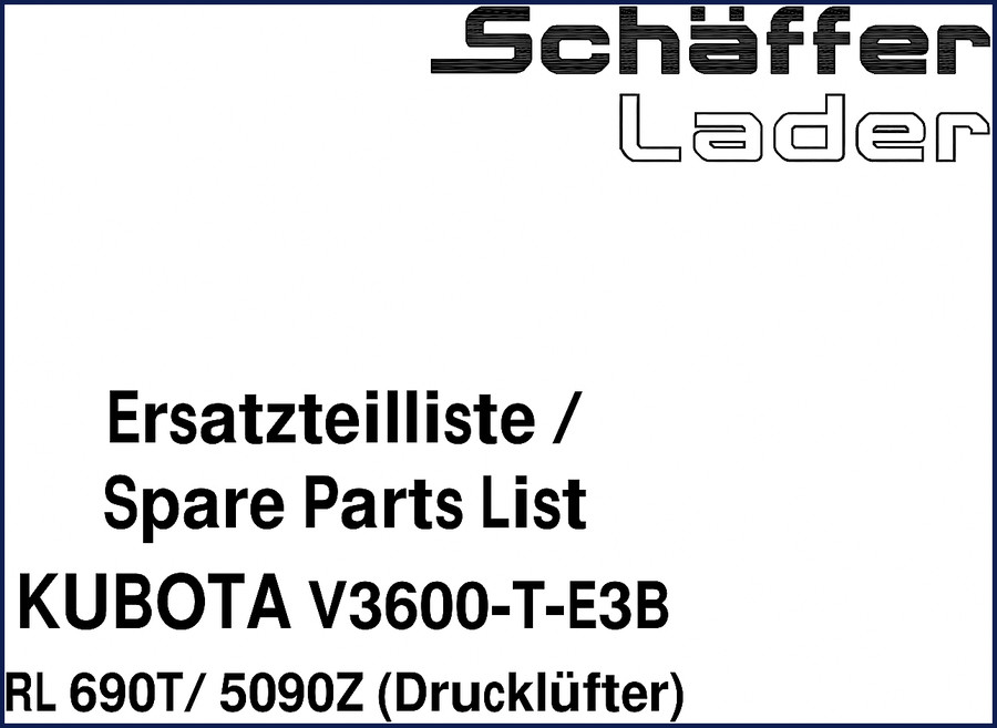 Schäffer 690T loader parts catalog cover with Kubota engine illustration