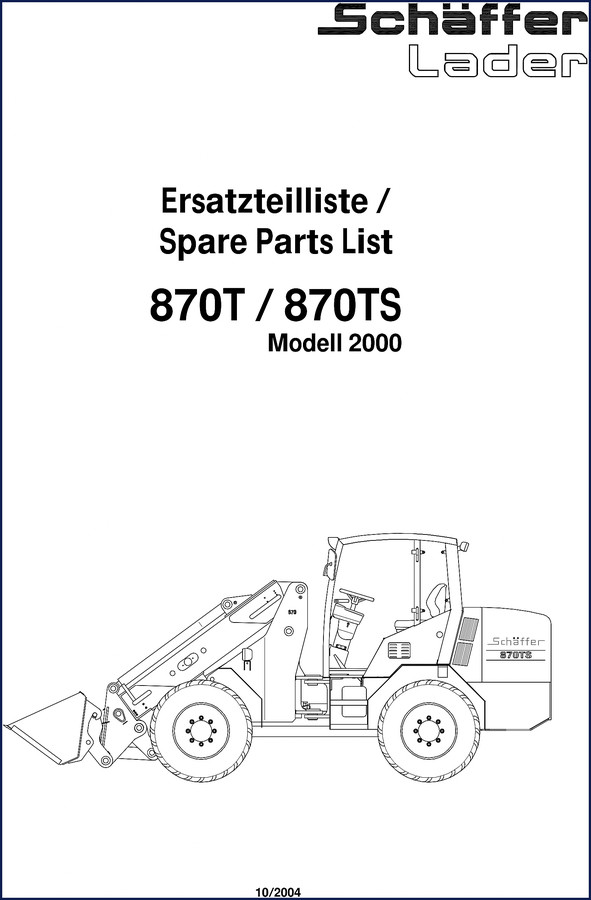 Schäffer 870T 2004 Parts Catalog cover page with loader illustration