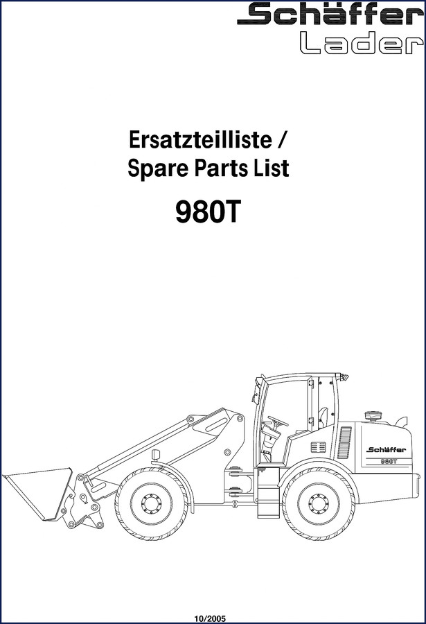 Schäffer 980T loader parts catalog cover 2005 OEM factory document